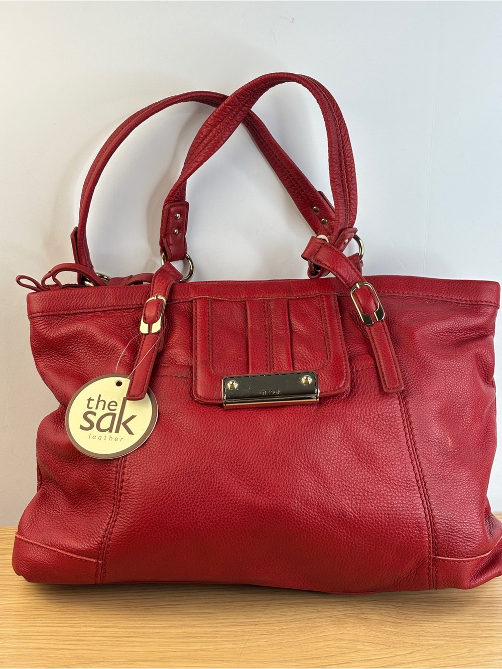 The Sak Cherry Red Pebbled Leather Large Tote Bag